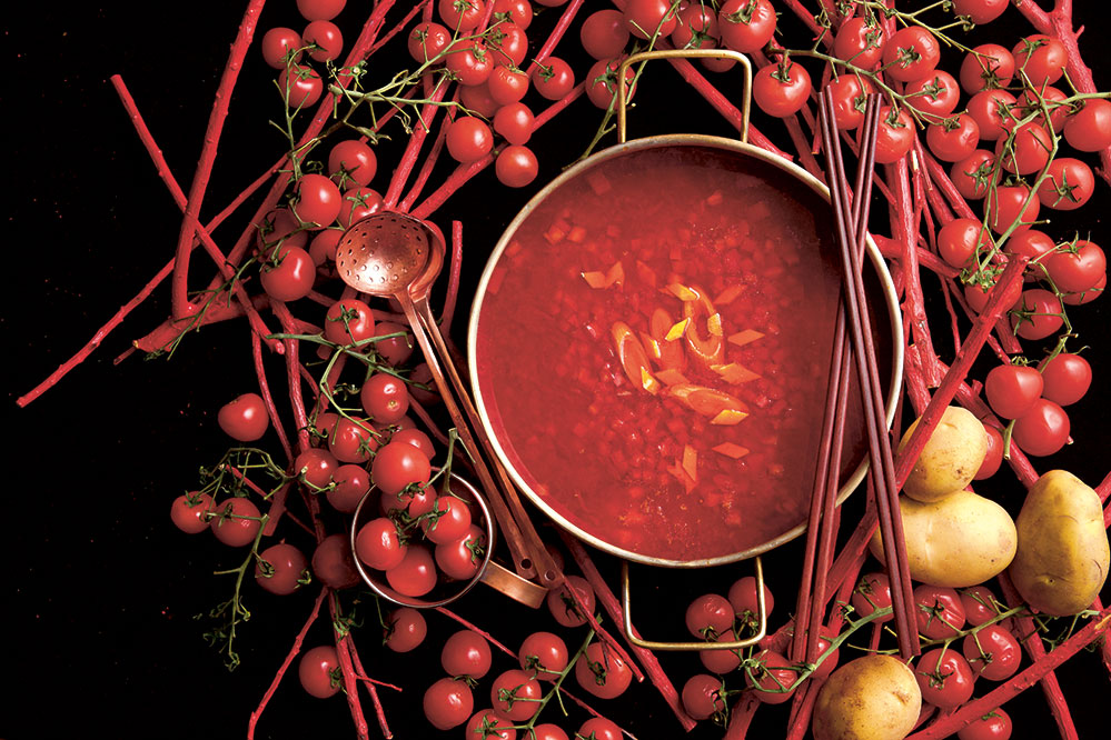A hotpot with potato and tomato stock at Red Bowl